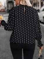 Elorivane Plus Size Woven Polka Dot Long Sleeve Shirt for Autumn Casual Wear - Image 12
