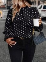 Elorivane Plus Size Woven Polka Dot Long Sleeve Shirt for Autumn Casual Wear - Image 13