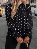 Elorivane Plus Size Woven Polka Dot Long Sleeve Shirt for Autumn Casual Wear - Image 14