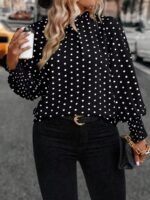 Elorivane Plus Size Woven Polka Dot Long Sleeve Shirt for Autumn Casual Wear - Image 15