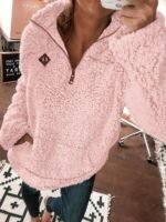 Elorivane Women's White Teddy Sherpa Pullover, Pocket Design Casual Long Sleeve Fall Winter Top - Image 17