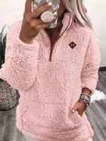 Elorivane Women's White Teddy Sherpa Pullover, Pocket Design Casual Long Sleeve Fall Winter Top - Image 16