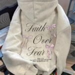Elorivane Women's Faith Over Fear Sweatshirt, Christian Text Print Casual