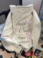 Elorivane Women's Faith Over Fear Sweatshirt, Christian Text Print Casual