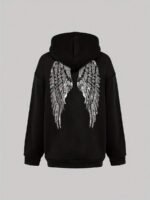 Elorivane Women's Black Glitter Hoodie, Rhinestone Wing Design Cute Casual Sweatshirt for Autumn Back To School - Image 2