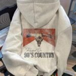 Elorivane 90s Country Western Bull Graphic Sweatshirt | Vintage Drop Shoulder Pocket Long Sleeve Fall Top