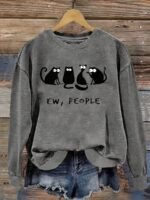 Elorivane Women's Funny Cat Halloween Sweatshirt, Drop Shoulder Casual