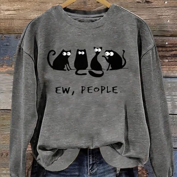 Elorivane Women's Funny Cat Halloween Sweatshirt, Drop Shoulder Casual