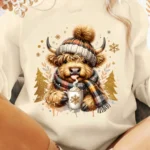 Elorivane Women's Highland Cow Christmas Tree Print Top, Fall Festive