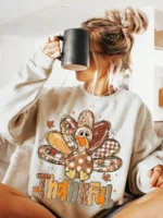 Elorivane Women's Loose Thanksgiving Sweatshirt, Turkey Letter Print, Round Neck Long Sleeve Casual Pullover - Image 2