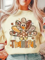 Elorivane Women's Loose Thanksgiving Sweatshirt, Turkey Letter Print, Round Neck Long Sleeve Casual Pullover