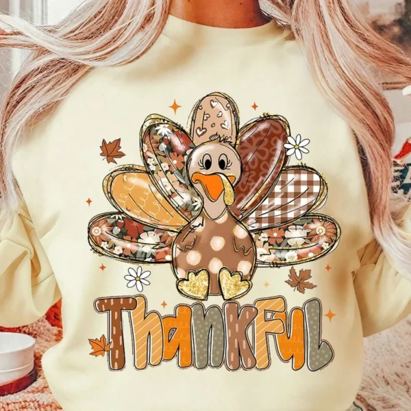 Elorivane Women's Loose Thanksgiving Sweatshirt, Turkey Letter Print, Round Neck Long Sleeve Casual Pullover