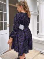 Elorivane Plus Size Ditsy Floral Dress, Lace Trim Lantern Sleeve Boho Outfit, Autumn Beach Holiday Wear - Image 17