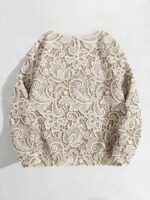 Elorivane Plus Size Faux Lace Print Crew Neck Long Sleeve Graphic Sweatshirt for Everyday Wear - Image 2