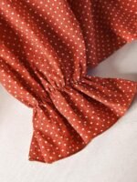 Elorivane Plus Size Brown Blouse, Waist Spliced Polka Dot A-Line Shirt Collar Casual Top - Image 5