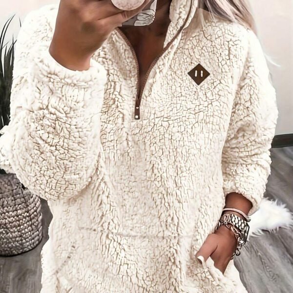 Elorivane Women's White Teddy Sherpa Pullover, Pocket Design Casual Long Sleeve Fall Winter Top
