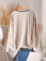 Elorivane Plus Size Front Knot Shirt, Drop Shoulder Long Sleeve Loose Casual Fall Top - Image 2