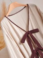 Elorivane Plus Size Front Knot Shirt, Drop Shoulder Long Sleeve Loose Casual Fall Top - Image 3