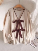 Elorivane Plus Size Front Knot Shirt, Drop Shoulder Long Sleeve Loose Casual Fall Top