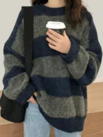 Elorivane Women's Retro Korean Chunky Knit Oversized Pullover Sweater, Autumn Winter