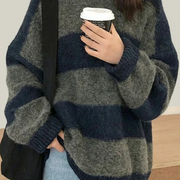 Elorivane Women's Retro Korean Chunky Knit Oversized Pullover Sweater, Autumn Winter