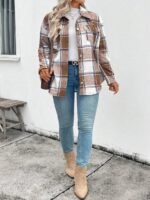 Elorivane Plus Size Plaid Thermal Lined Long Sleeve Jacket for Fall Winter Commute Holiday - Image 11