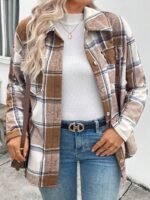 Elorivane Plus Size Plaid Thermal Lined Long Sleeve Jacket for Fall Winter Commute Holiday - Image 12