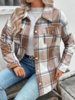 Elorivane Plus Size Plaid Thermal Lined Long Sleeve Jacket for Fall Winter Commute Holiday - Image 13