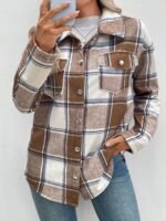 Elorivane Plus Size Plaid Thermal Lined Long Sleeve Jacket for Fall Winter Commute Holiday - Image 14