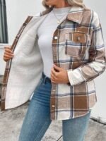 Elorivane Plus Size Plaid Thermal Lined Long Sleeve Jacket for Fall Winter Commute Holiday - Image 15
