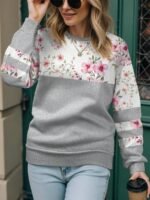 Elorivane Plus Size Floral Patchwork Print Pullover Sweatshirt for Spring Autumn Winter Casual Holiday Style - Image 7