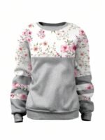 Elorivane Plus Size Floral Patchwork Print Pullover Sweatshirt for Spring Autumn Winter Casual Holiday Style - Image 9