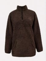 Elorivane Women's White Teddy Sherpa Pullover, Pocket Design Casual Long Sleeve Fall Winter Top - Image 8