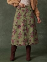 Elorivane Women Dark Blue Denim A Line Midi Skirt, High Waist Scalloped Button Front Western Cowgirl Fall Winter Country Skirt - Image 12