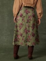 Elorivane Women Dark Blue Denim A Line Midi Skirt, High Waist Scalloped Button Front Western Cowgirl Fall Winter Country Skirt - Image 13
