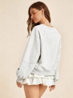 Elorivane Women Fleece Crochet Lace Sweatshirt, Crewneck Raglan Boxy Fit Western Cowgirl Fall Rodeo Top - Image 9