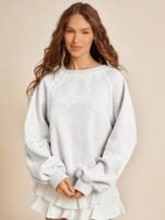 Elorivane Women Fleece Crochet Lace Sweatshirt, Crewneck Raglan Boxy Fit Western Cowgirl Fall Rodeo Top - Image 10