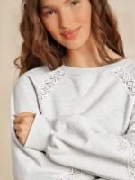 Elorivane Women Fleece Crochet Lace Sweatshirt, Crewneck Raglan Boxy Fit Western Cowgirl Fall Rodeo Top - Image 12