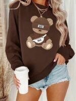 Elorivane Women's Thermal Lined Bear Print Sweatshirt, Oversized Long Sleeve - Image 6