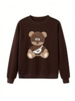 Elorivane Women's Thermal Lined Bear Print Sweatshirt, Oversized Long Sleeve - Image 9