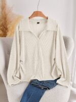 Elorivane Plus Size Orange Knit Top, Lace Patchwork Polo Collar Ruched Pullover, Autumn Office Holiday Casual Tee - Image 4