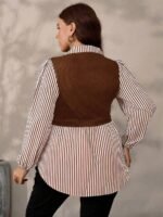 Elorivane Plus Size Black Knit Floral Patchwork Pullover Top, Autumn Winter Casual Wear - Image 24