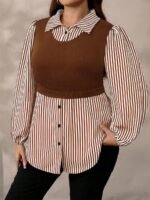 Elorivane Plus Size Black Knit Floral Patchwork Pullover Top, Autumn Winter Casual Wear - Image 25