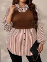 Elorivane Plus Size Black Knit Floral Patchwork Pullover Top, Autumn Winter Casual Wear - Image 26