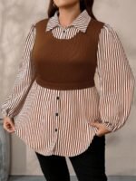 Elorivane Plus Size Black Knit Floral Patchwork Pullover Top, Autumn Winter Casual Wear - Image 28