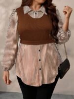 Elorivane Plus Size Black Knit Floral Patchwork Pullover Top, Autumn Winter Casual Wear - Image 29