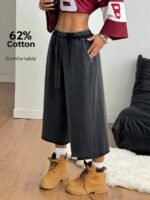 Elorivane Women Charcoal Gray Washed Shorts, Baggy Elastic Waist Cowgirl Vintage Athleisure Streetwear - Image 6