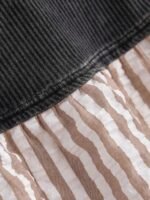 Elorivane Plus Size Contrast Striped Patchwork Tee, Washed Round Neck Long Sleeve Top, Spring Fall Casual Wear - Image 12
