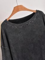 Elorivane Plus Size Contrast Striped Patchwork Tee, Washed Round Neck Long Sleeve Top, Spring Fall Casual Wear - Image 13