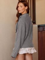 Elorivane Women Tie Neck Knit Sweater, Contrast Edge Long Sleeve Relaxed Country Concert Fall Top - Image 15